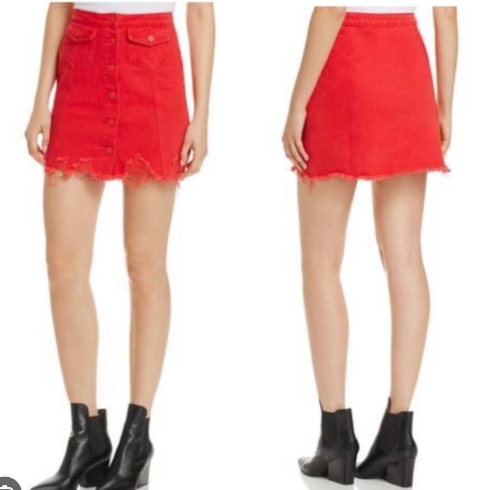Sunset and Spring red denim skirt